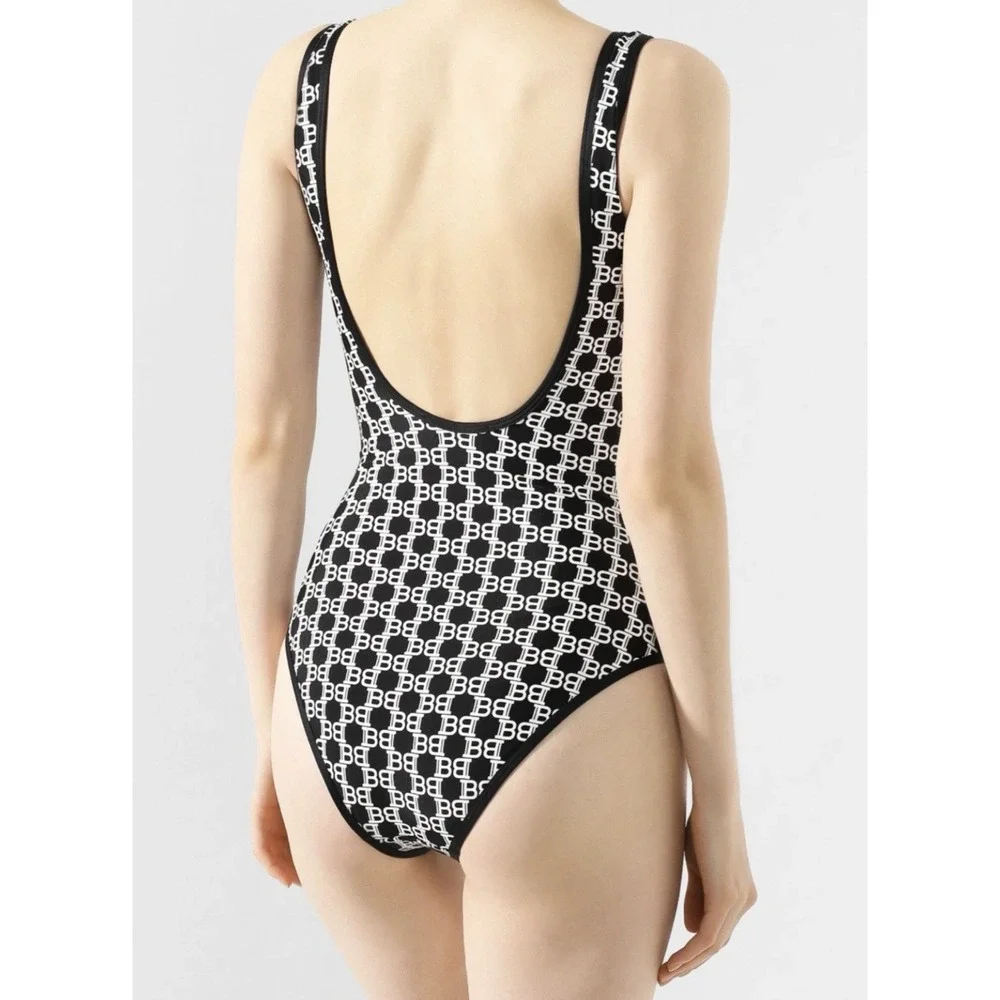 Balmain‎ Paris Monogram Logo Black One Piece Swimsuit Woman's Size 42 $600 Value